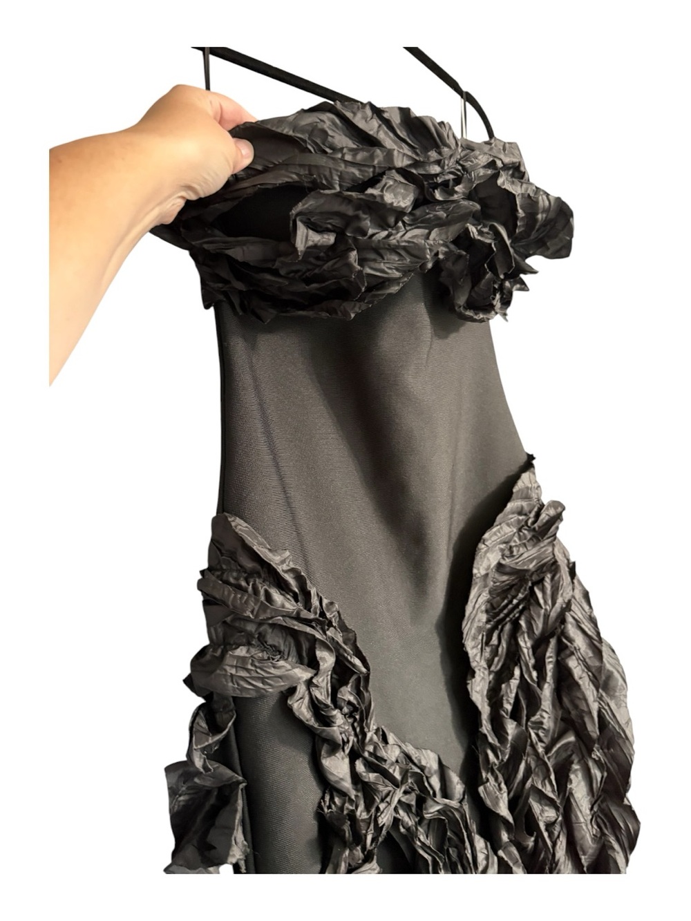 Black Strapless Avant-Garde Ruffle Dress Size Large Date Night Cocktail Goth - Picture 4 of 6